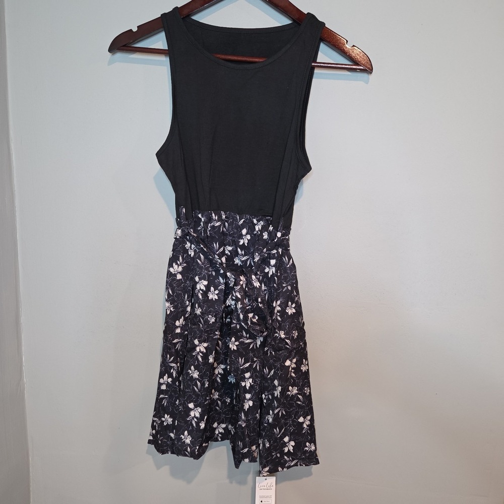 Cupshe Floral Mini Dress‎ Womens Small Black Sleeveless Tank Skirt Casual Summer